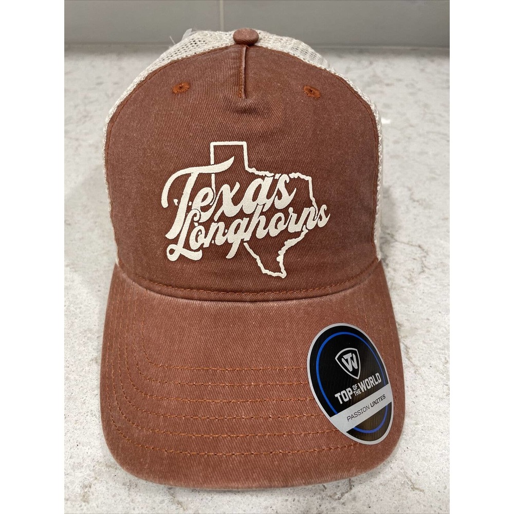 UT TEXAS LONGHORNS Adjustable Soft Mesh Trucker Hat Cap Washed Orange & Beige